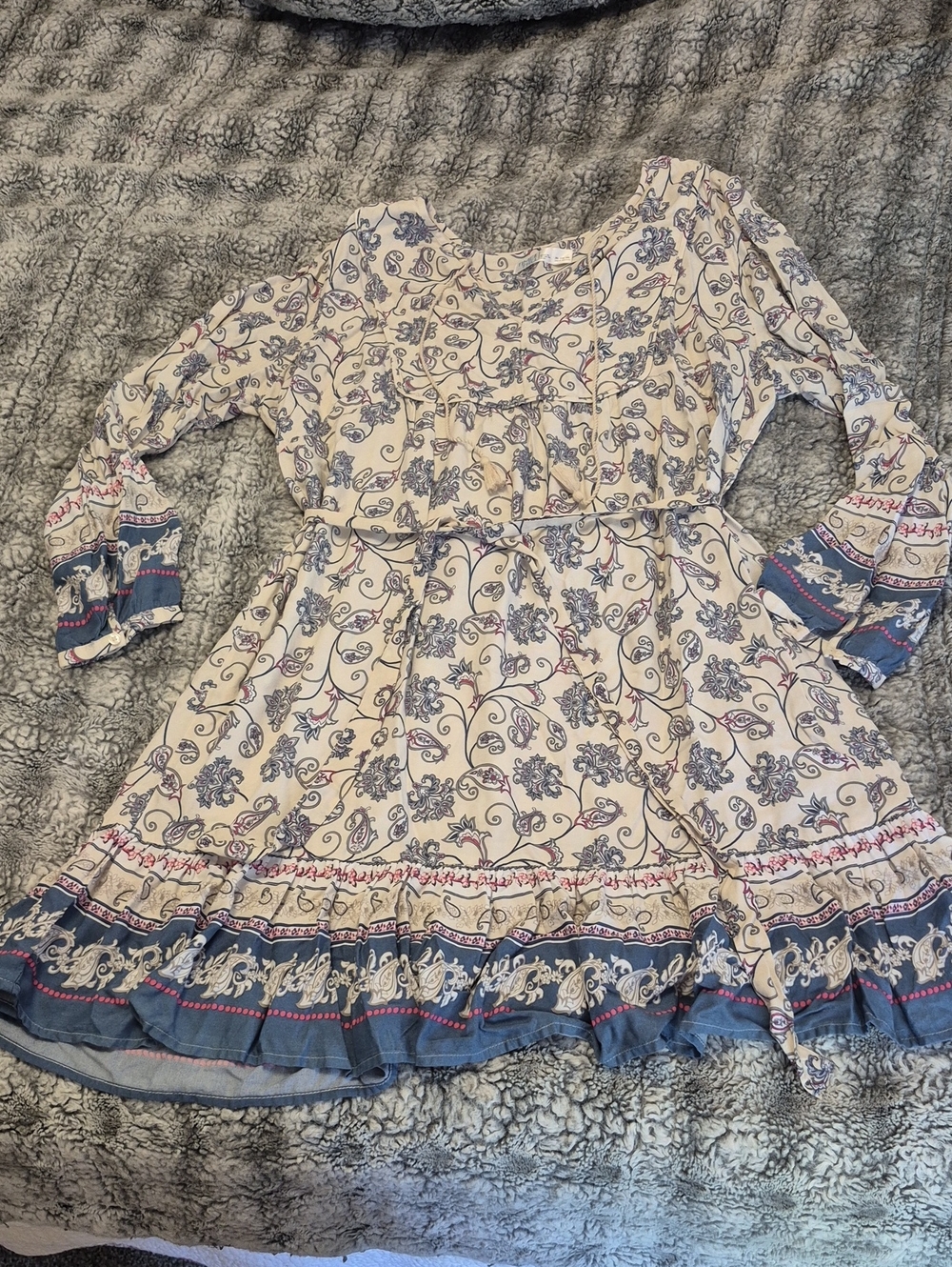 Time and Tru 🖤 Cream Floral Boho Dress (1020)